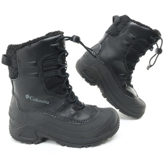 Columbia All Weather Insulated Elastic Pull Leather/Rubber Boots • Kids2 • Black - Picture 1 of 13